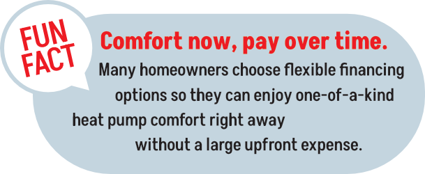 Comfort now, pay over time: Homeowners can get a heat pump immediately and pay for it using flexible financing.