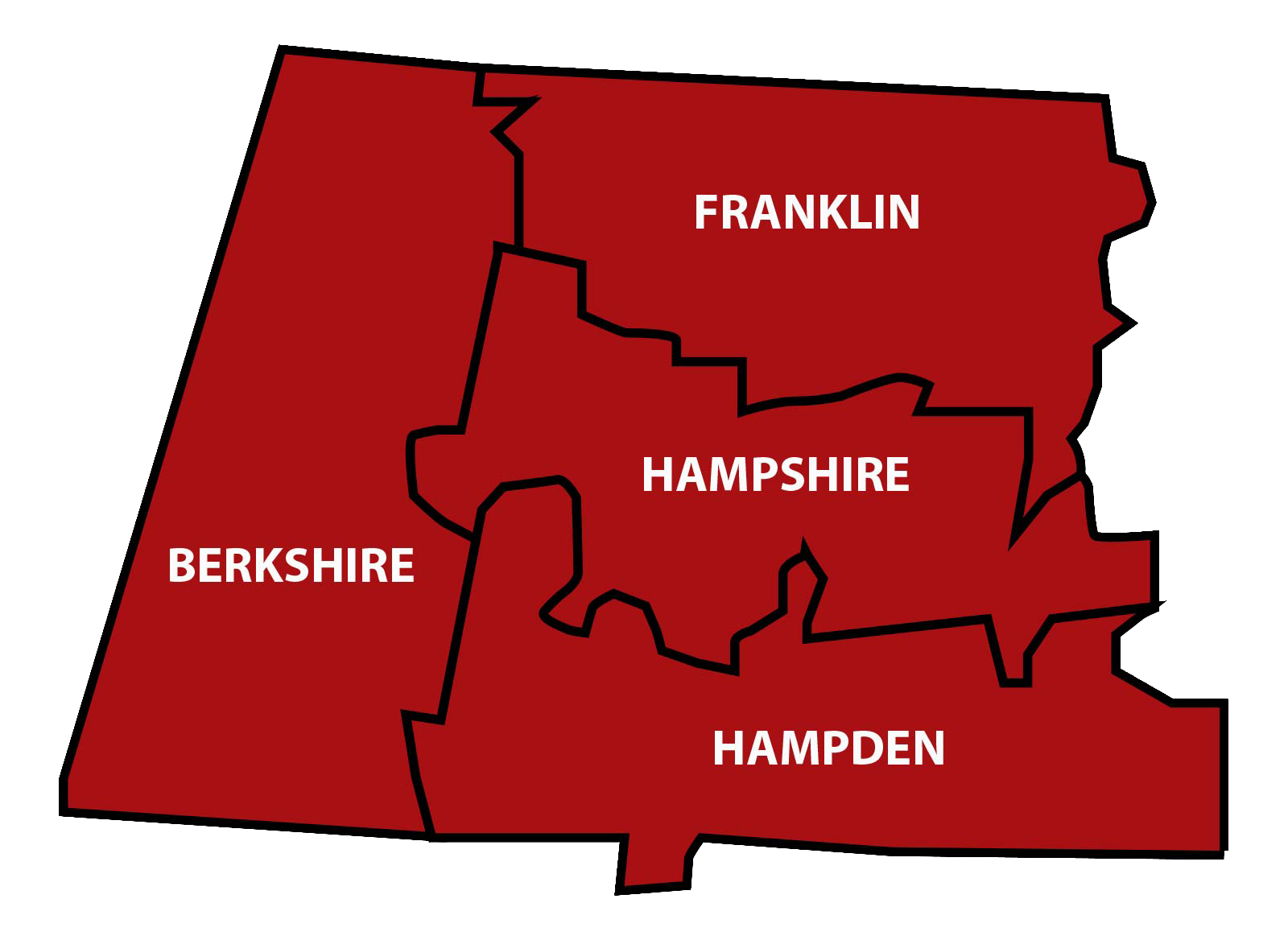 map of Berkshire, Hampshire, Hampden and Franklin counties